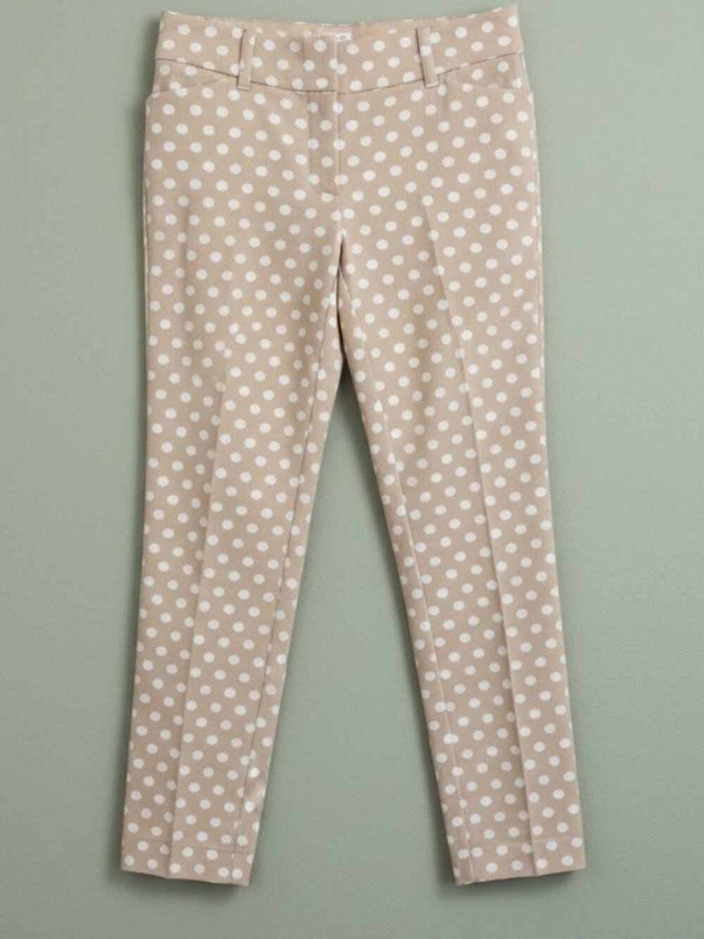 NY&C Beige Polka Dot Ankle Pants Size 4 Stretch Office Career